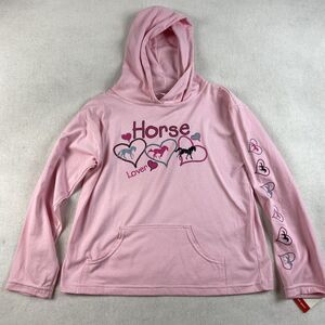 Horse Lover Shirt Womens New Vintage Hooded Top M Pink Knit Hearts